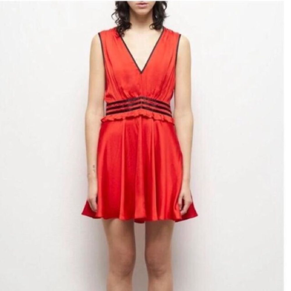 The kooples sz 1 Small red & black dress 3 striped waist viscose mini dress nwt